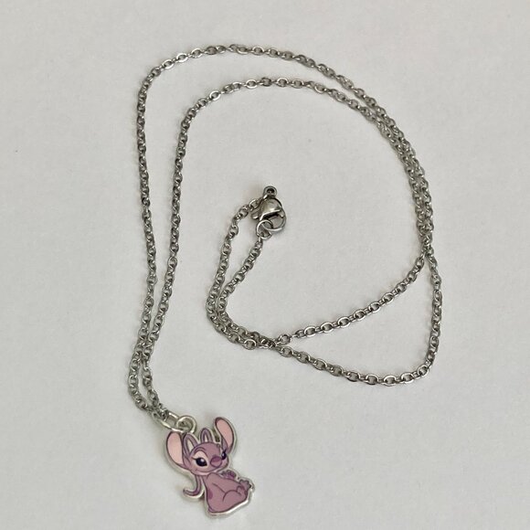 Vintage Disney Angel Lilo & Stitch Charm Necklace 18" Signed Ohana Girlfriend - Picture 4 of 9